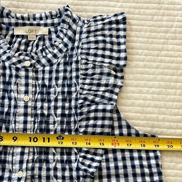LOFT Blue and White Blouse with Smocked Details - Picture 5 of 8